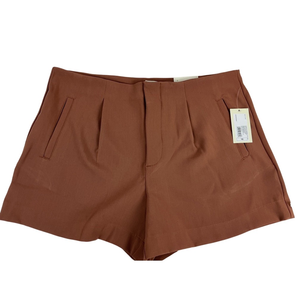 A New Day Women's Brown Tailored Midi Shorts Size 16 Stretch Business Casual NWT